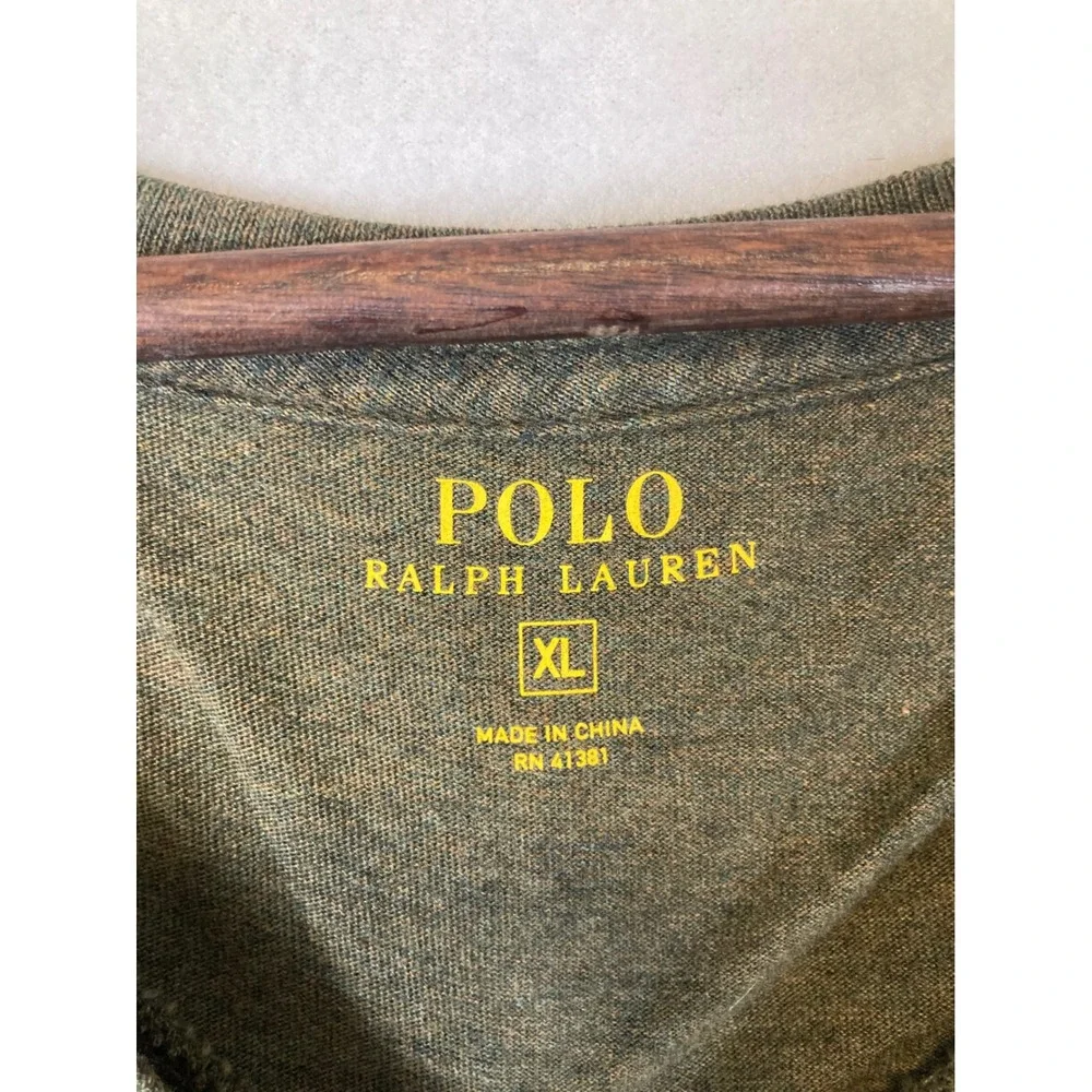 Classic Polo Ralph Lauren Men XL Olive Green V-Neck Long Sleeve Cotton Tee Shirt
